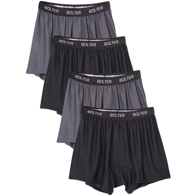 Bolter Men's 4 Pack Performance Boxers Shorts (X-Large, Black/Grey)
