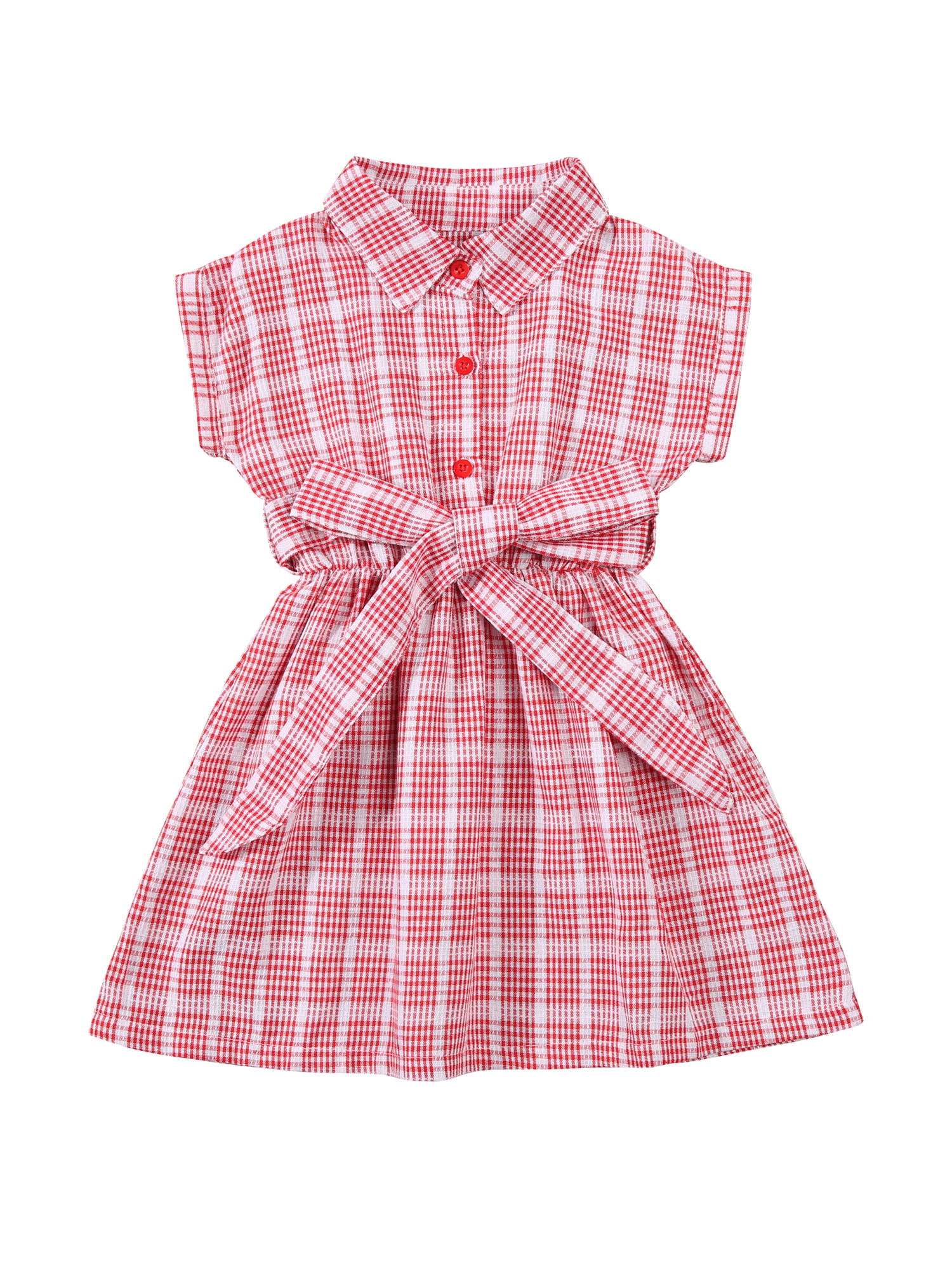 Summer Kids Infant Girls Babies Toddlers Fly sleeve Checked Plaid Comfy Dress