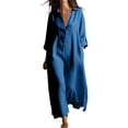 thumbnail image 2 of Guieoi Womens Dresses Fall Plus Size Loose Casual Shirt Dress Relaxed-Fit Long-Sleeve Collared Ankle-Length Dress Blue XXL, 2 of 5