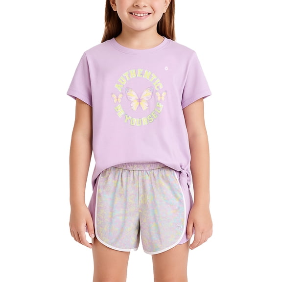 RBX Girls' Active Shorts Set - 2 Piece Short Sleeve T-Shirt and Athletic Mesh Shorts - Activewear Set for Girls (Size: 7-12)
