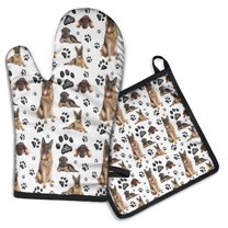 German Shepherd Dog and Footprint Kitchen Oven Mitt and Pot Holder Sets 2 Pcs for Baking, Cooking and Grilling, Heat Resistant Up To 392 °F