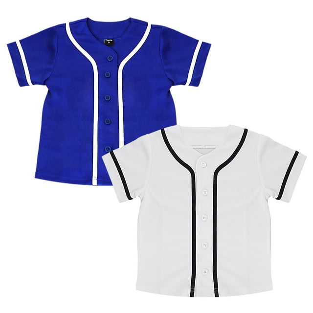 TOPTIE 2 Pack Kids Baseball Jersey Boy's Button Down Sport T Shirts Tops-Blue White-3T