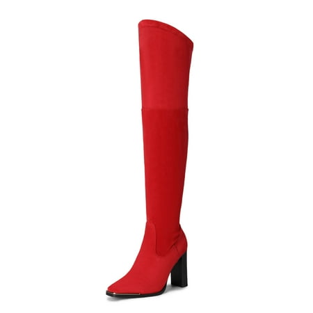 

Women s Thigh High Boots Square Toe Block Chunky Heel Over The Knee Boots