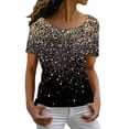thumbnail image 1 of Prolriy Hauts d'Été pour Femmes 2025 T-Shirt Décontracté à Manches Courtes Col Rond Imprimé Cristal Brillant Printemps Or L, 1 of 4