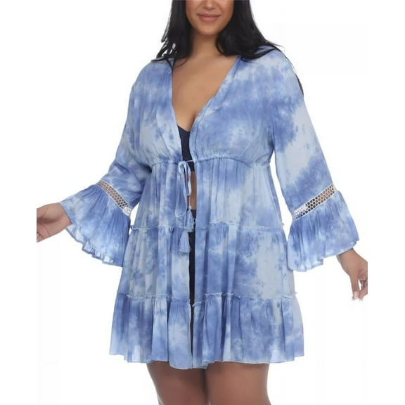 Raviya Women S Tie Dyed Drawstring Waist Tiered Cover up Dress Swimsuit Blue Size 1X