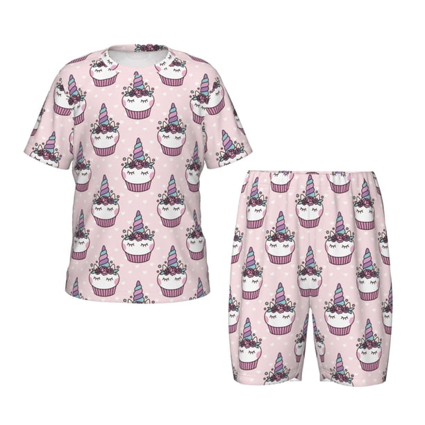 Fotbe Cute Cupcake Pijama Estampada de 2 Piezas para Niños – Ropa de Dormir de Manga Corta Cómoda para Niños y Niñas, Camiseta y Shorts de Algodón-3X-Large