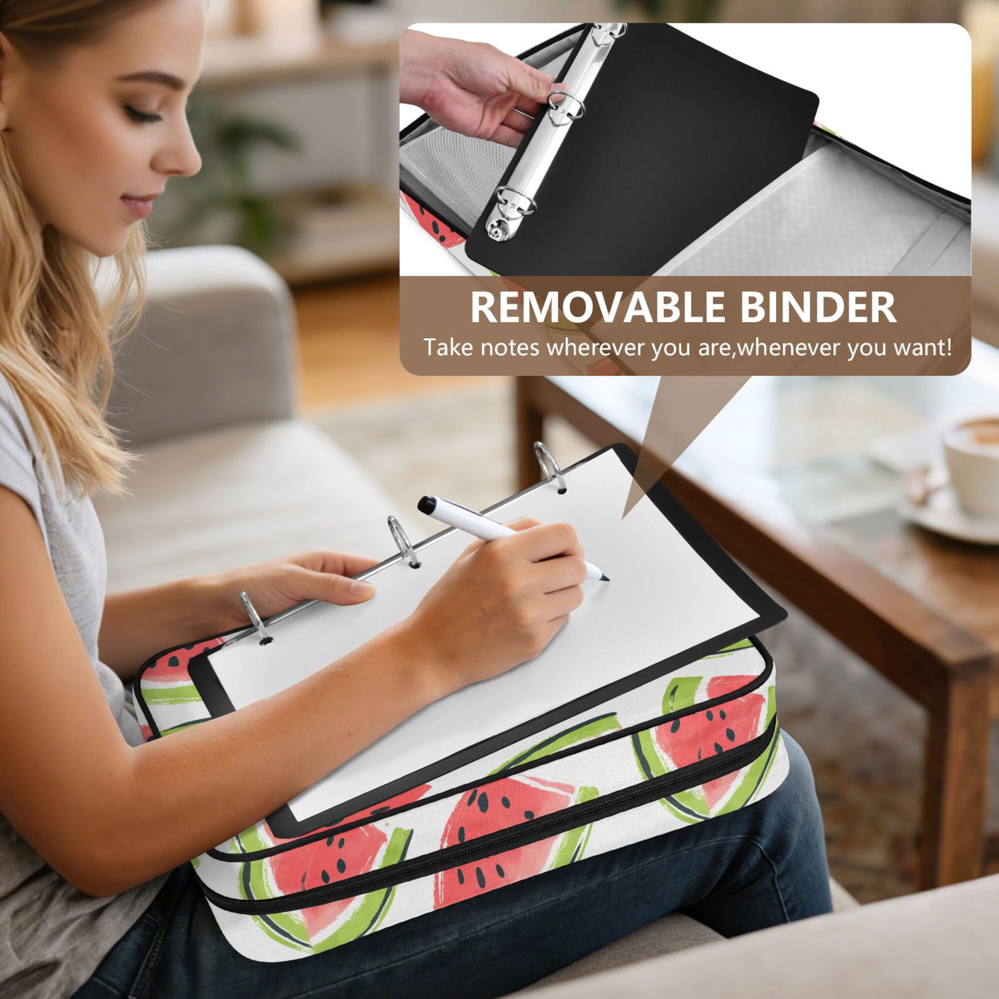 FORMRS Accordion File Folder A4 Size 7-Pocket Expanding Document Organizer Bag with 3 Ring Binder, Cartoon Watermelon