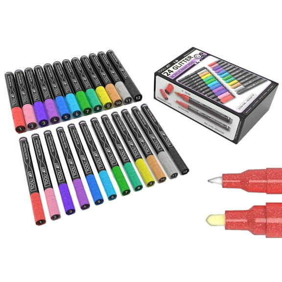 Tooli-Art Metallic Acrylic Paint Marker Pens Set, Fine Point, Assorted Colors, 24 Counts