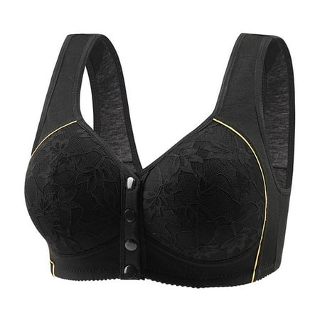 Clearance Daisy Bra  No Underwire Button Closure Push Up Full Figure Bra Convertible Breathable and Comfortable High Impact Sports Bras Black 46