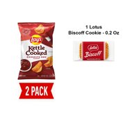 Lays Kettle Cooked Mesquite Barbecue Flavored Potato Chips, 8 Oz - Pack Of 2 & Lotus Biscoff Cookie - 0.2 Oz - 1 ct