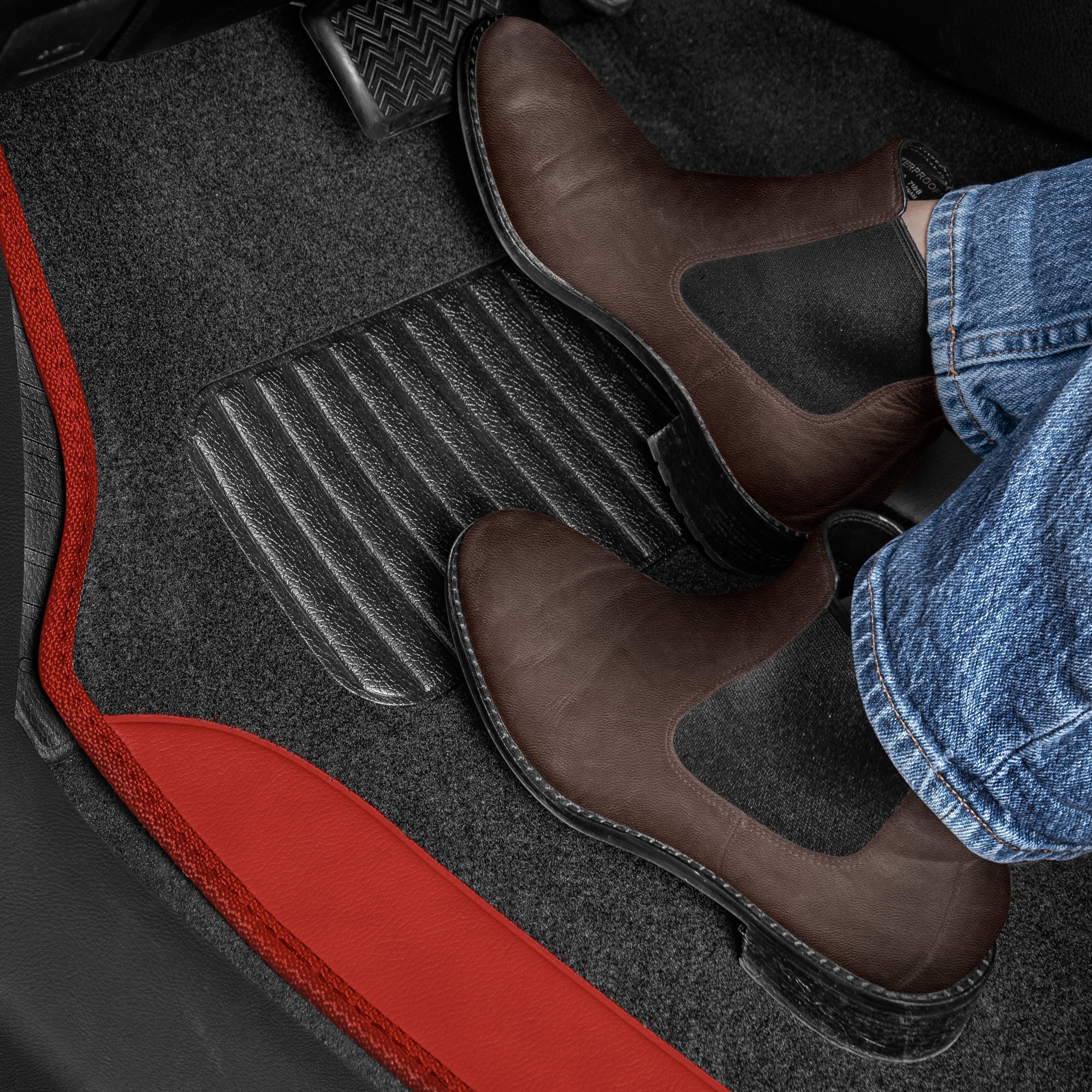 BDK Red Car Seat Covers with Matching Carpet Floor Mats for Cars Full Set - Front Universal Seat Covers & Back Bench Seat Cover with Automotive Floor Mats - Car, SUV, Truck, & Van Interior Protector