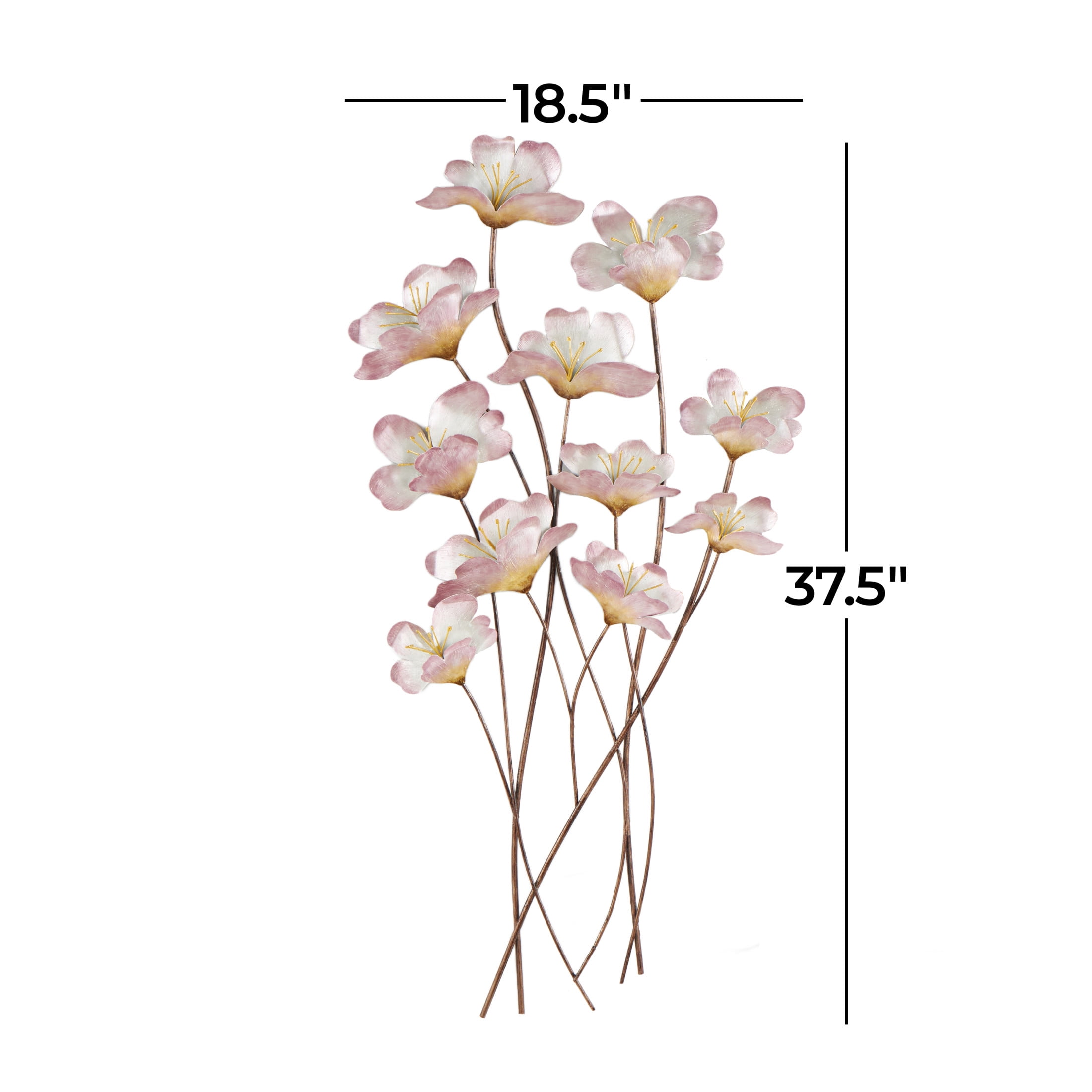 DecMode Pink Metal Floral Wall Decor with Copper Stems