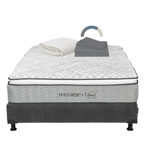 Colchon Matrimonial Vail+Box Base Cama +Protector Ultra+Sabanas Basic