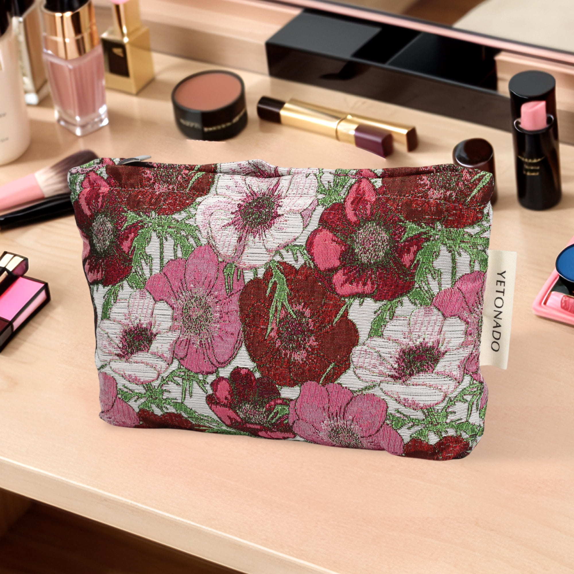 Unique Bargains 1 Pc Trendy Jacquard Weave Handheld Makeup Bag Large