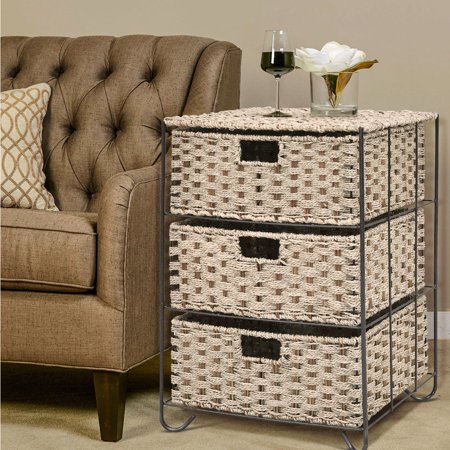3 Rattan Wicker Storage Drawer Unit Baskets Bin Chest Organizer