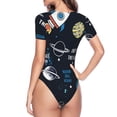 thumbnail image 3 of Uemuo Space Pattern Women's One Piece Short Sleeve Swimsuit Rash Guard Surfing Modest Quick-drying Swimsuit Beach Essentials-Small, 3 of 9