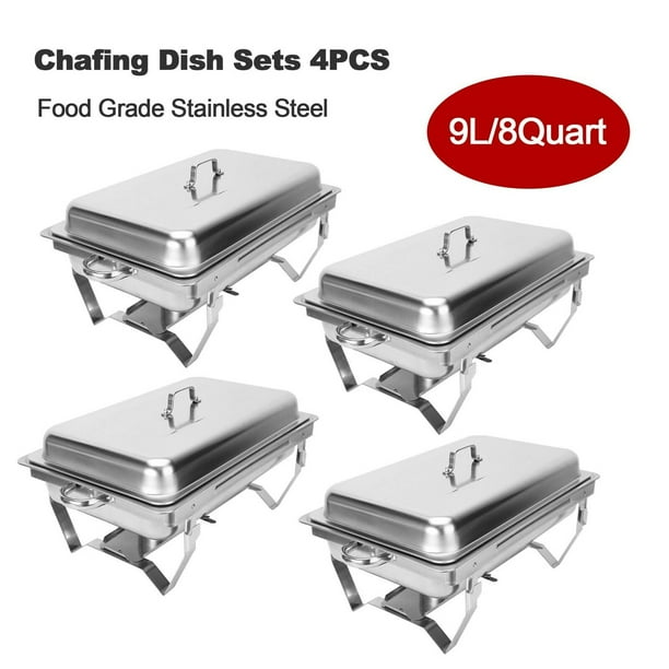 9L/8Q 4pcs Chafing Dish Sets Chafer Dish Stainless Steel Pans Full Size Rectangular Walmart