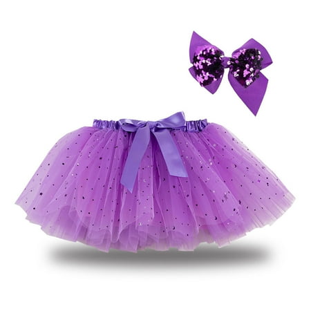 

IROINNID Mini Tutu Skirt For Toddler Girls Cute Party Dance Splice Rainbow Net Yarn Sequins Tulle Skirt Bow Hairpin Suit Solid Skirt Purple