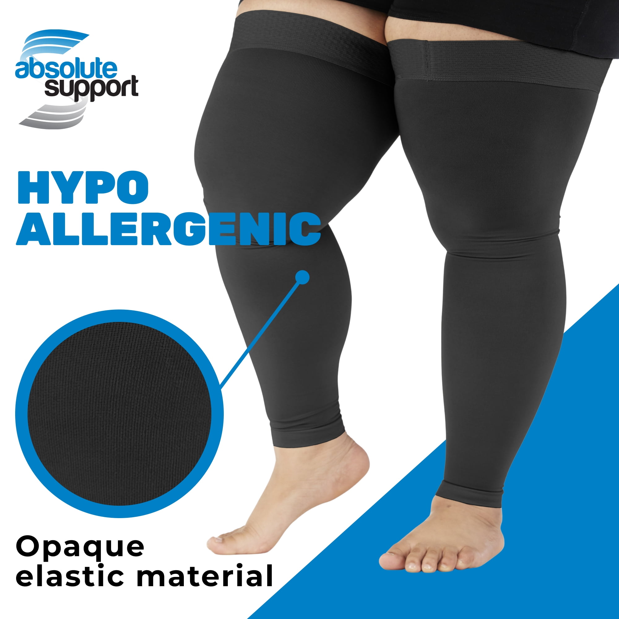 Men and Womens Footless Compression Stockings 20-30mmHg for Travel - Black, Large