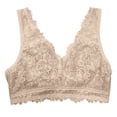 thumbnail image 4 of Xijirk Women Wirefree Bra Floral Lace V Neck Wide Shoulder Straps Full Lace Bralette for Daily Casual Indoor Wear,Khaki,XL, 4 of 6