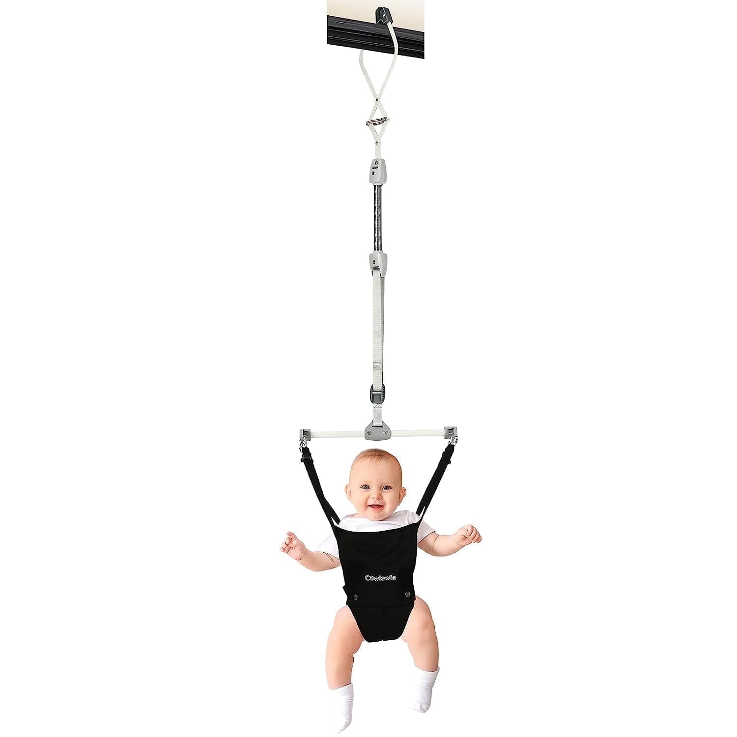 2 in 1 Baby Door Jumper, Baby Jumper with Adjustable Strap and Seat for 6-24 Months Infant Toddler, Foldable, Black