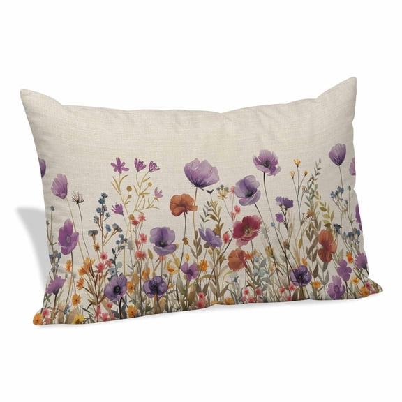 Purple Red Spring Floral Pillow Covers Queen, Watercolor Botanical Summer Flowers Soft Brushed Breathable Throw Pillow Covers, Pillowcase with Zipper for Couch Sofa Bedroom Living Room 20"x30"