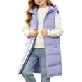 thumbnail image 2 of hotojiny Kids Long Puffer Vest Girls Boys Quilted Hooded Sleeveless Coat Thicken Button down Zip up Padded Outerwear Vests(Purple,10-11 Years), 2 of 9