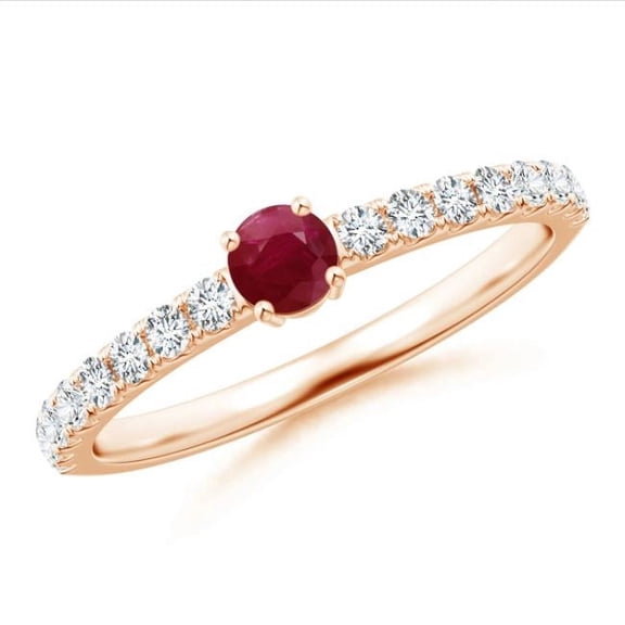 Round Shape Red Ruby CZ Diamond Band Ring Women 925 Sterling Silver Rose Gold Plated July Birthstone Christmas New Year Gift Gemstone Jewelry