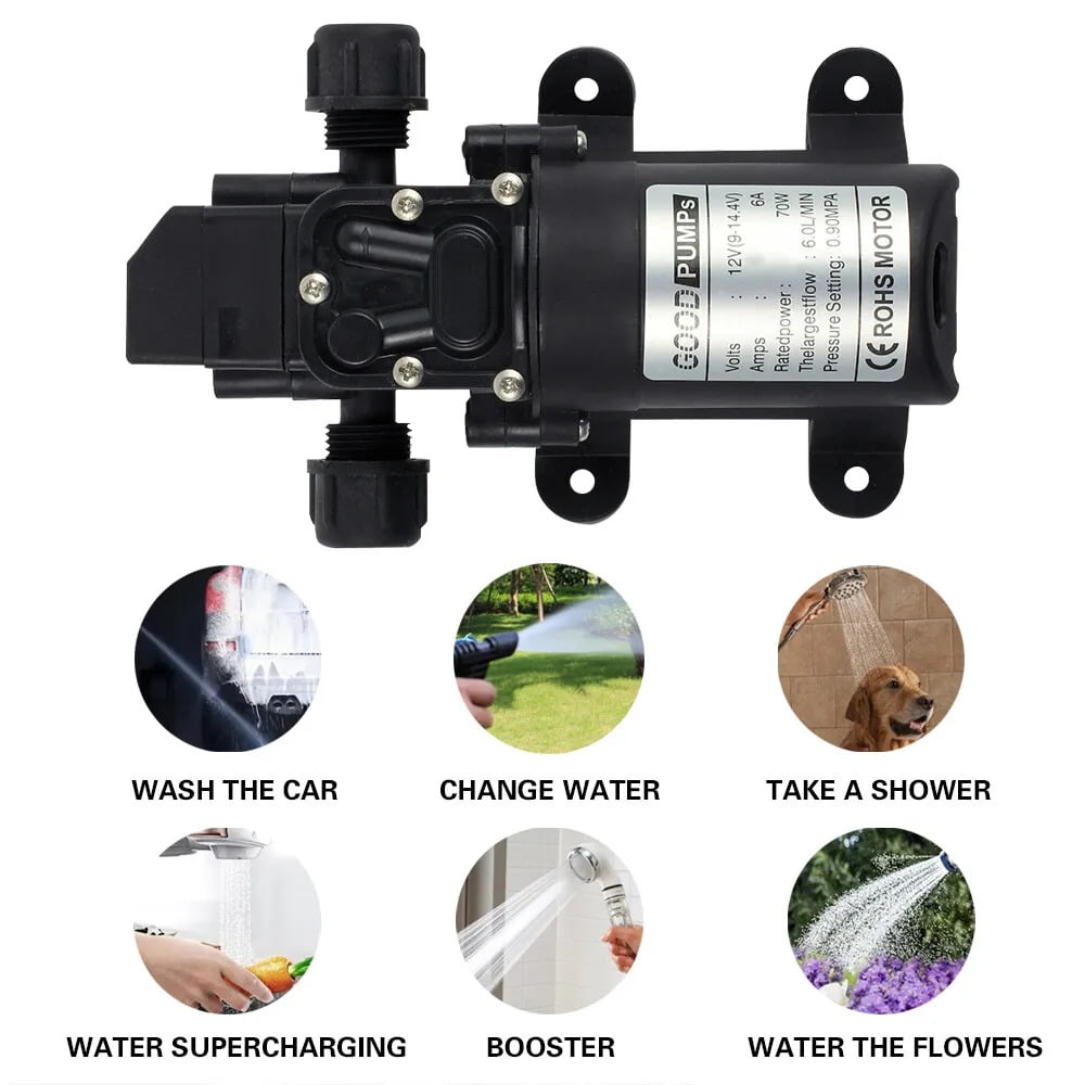 12V Water Pump 130PSI Self Priming High Pressure Diaphragm Pump with Auto Switch for RVs, Boats, and Outdoor Use