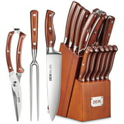 Knife Block Set, 16 Pieces German Stainless Steel Professional Kitchen Knife Set with Carving Fork
