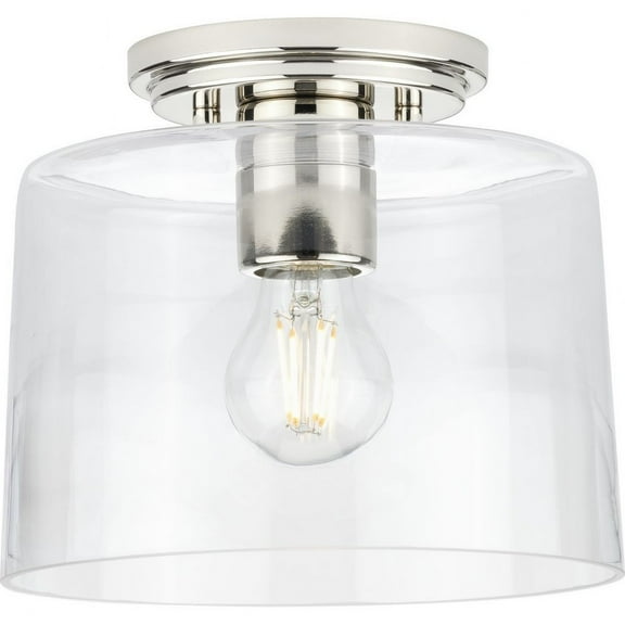 Progress Lighting, Adley Collection, 1-Light Flush Mount, Polished Nickel, Clear Glass Shade