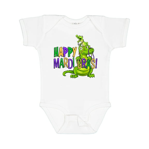 Inktastic Happy Mardi Gras Big and Little Alligators with Beads Boys or Girls Baby Bodysuit
