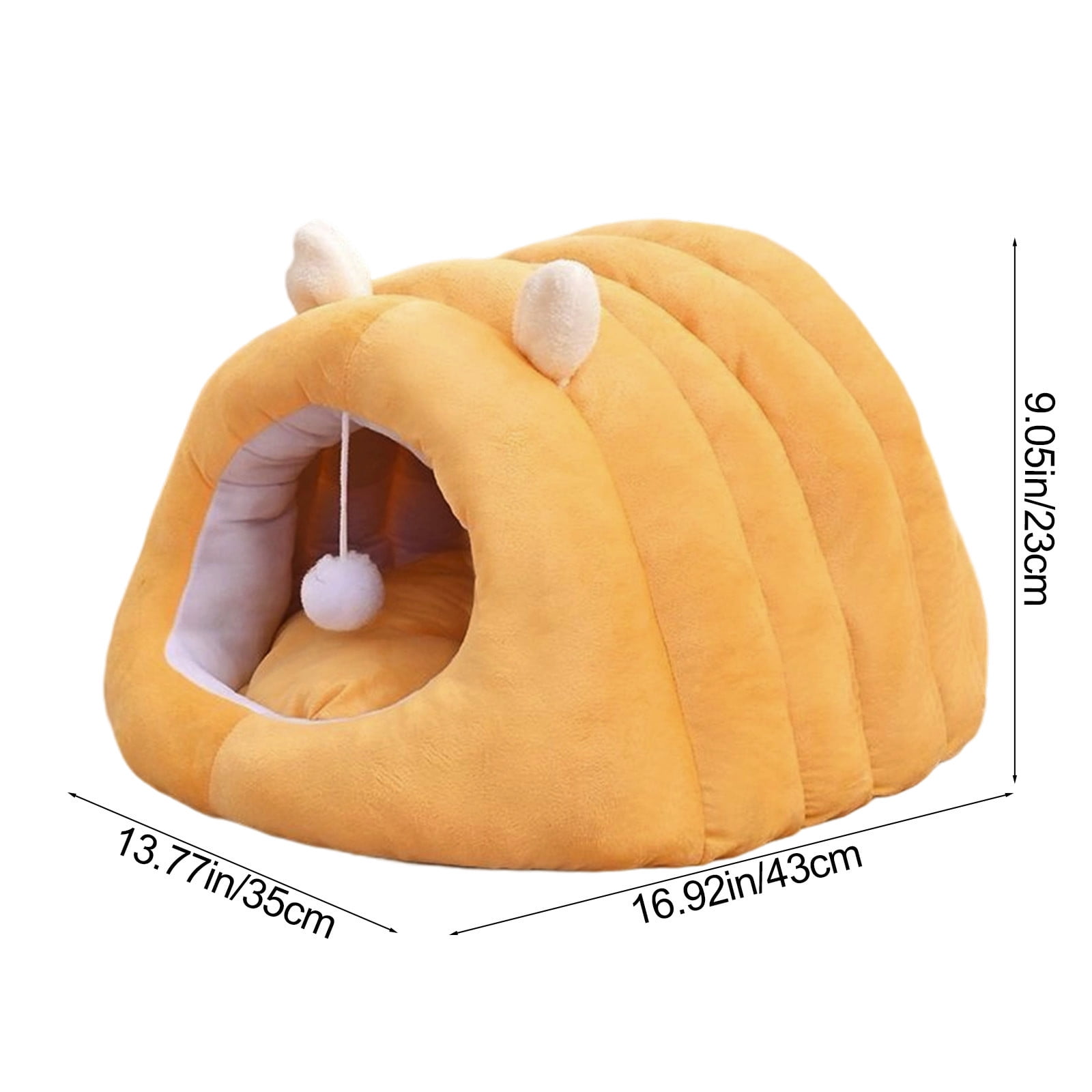 Winter Warm Pet Bed for Cats & Small Dogs, 15.75x13.78in Semi-Enclosed Plush Cave with Removable Cushion, Calming & Anti-Anxiety Yellow