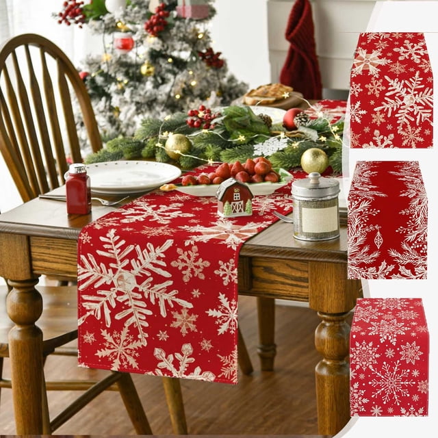 Vaidha Merry Christmas Cotton Linen Table Runner Dresser Scarves Winter Snow Xmas Tree Snowman Snowflake Table Runners For Dinning Table Kitchen Decor Holiday Dinner