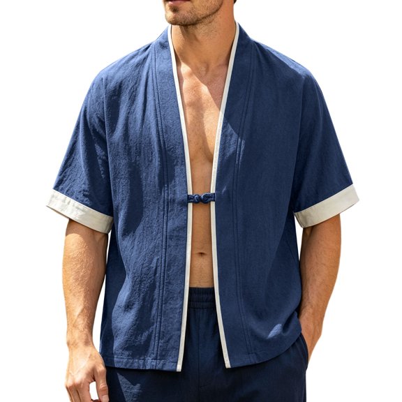 Guluxicc Men's Linen Shirts Button Short Sleeve Lounge Wear for Summer Beach Vacation
