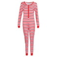 thumbnail image 5 of Women Christmas Jumpsuits Long Sleeve V-Neck Romper One Piece Bodysuit Loungewear Striped Pajamas Outfit, 5 of 6