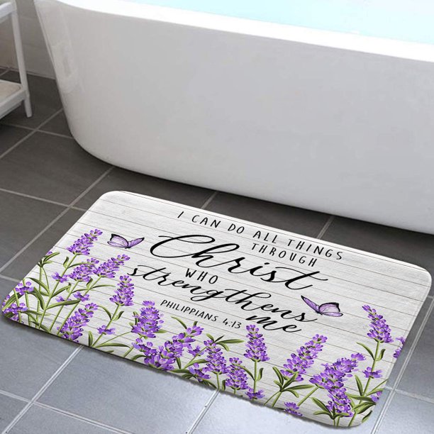 Purple Lavender Bathroom Rugs, I Can Do All Thing Rustic Wooden Non