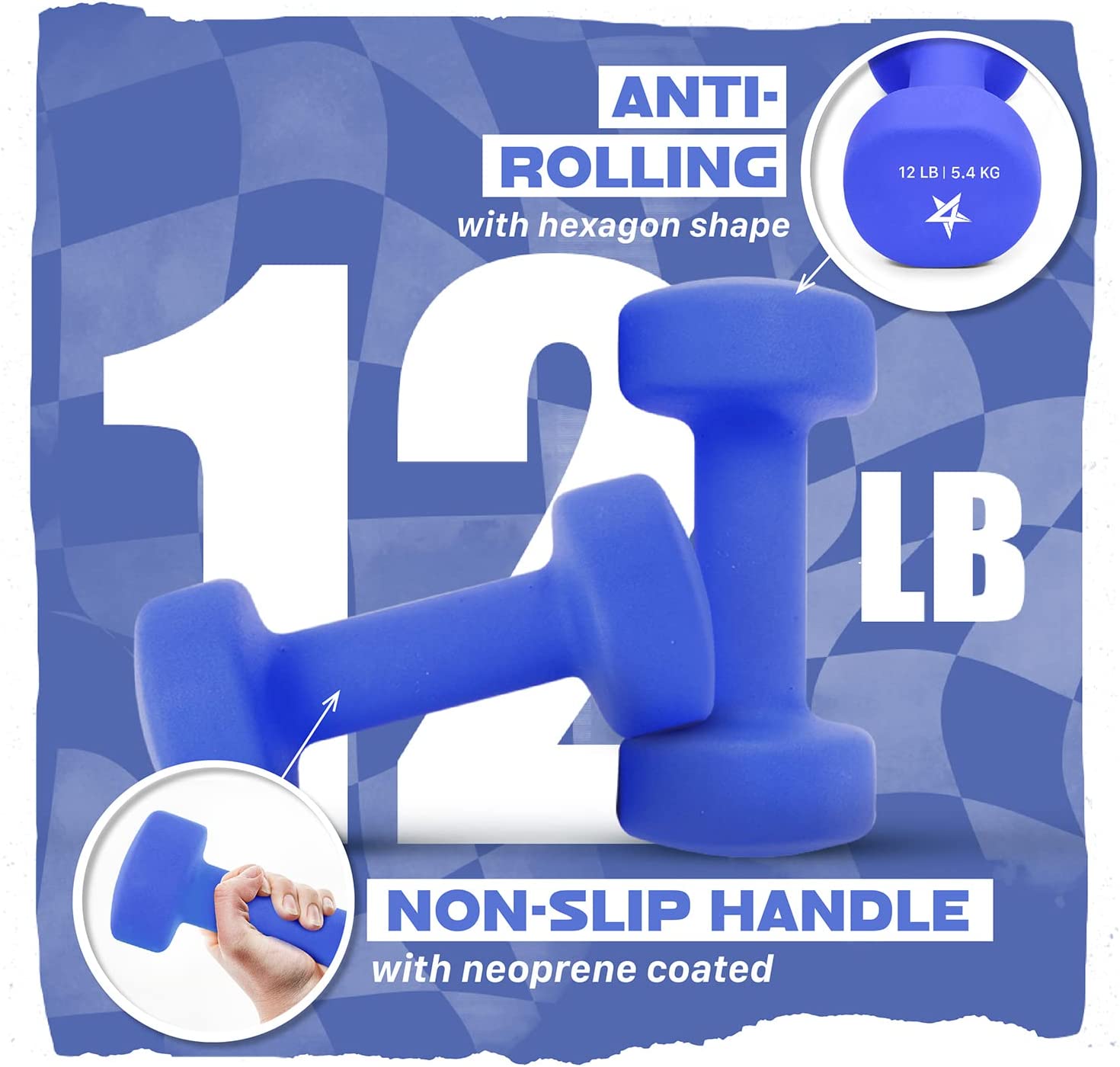 Yes4All Neoprene Coated Dumbbells, 12 lb Pair, Dark Blue photo 6