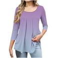 thumbnail image 2 of Jsaierl Tops for Women 3/4 Sleeve Summer Crew Neck Shirts Boho Gradient Petite Pleated Blouses Going Out Cotton T-shirts Top S-2XL, 2 of 7