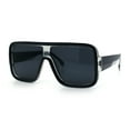 thumbnail image 4 of Oversized Rectangle Racer Shield 80s Plastic Fashion Flat Top Sunglasses All Black, 4 of 8