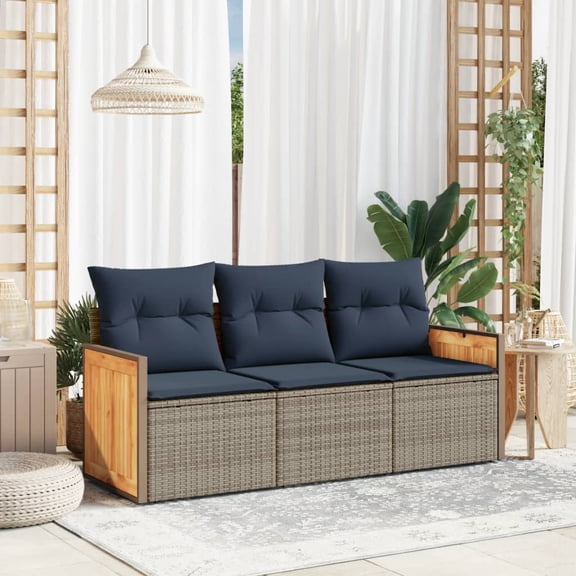 vidaXL 3 Piece Patio Sofa Set with Cushions Gray Poly Rattan