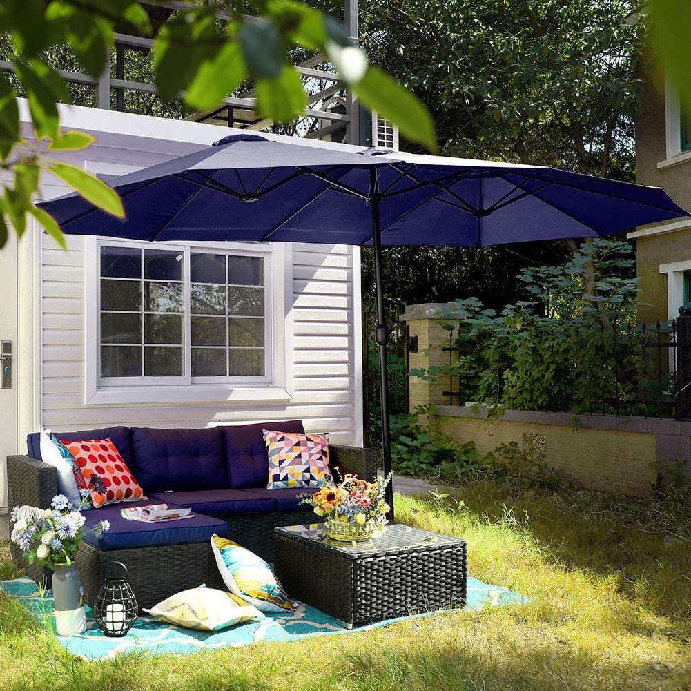 Mf Studio 15ft Patio Umbrella Double Sided Outdoor Market Extra Large Umbrella With Crank Umbrella Base Included Blue Walmart Com Walmart Com
