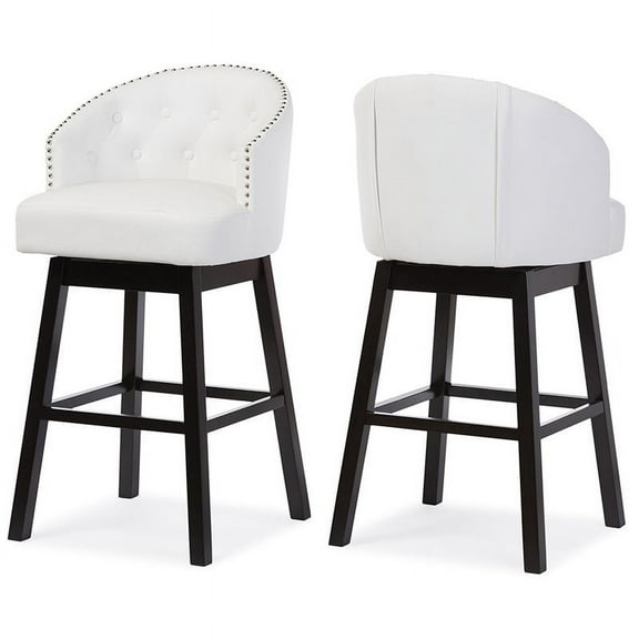 Pemberly Row 31" Faux Leather Swivel Bar Stool in White (Set of 2)