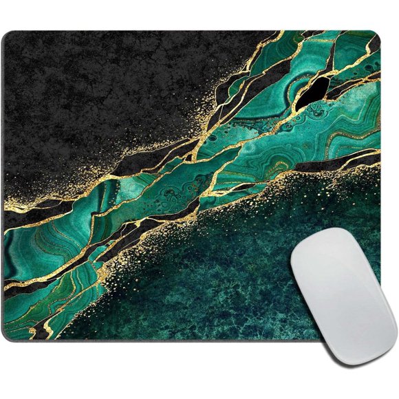 Tapis de Souris en Marbre Noir Malachite Design Abstrait Vert, Base en Caoutchouc Antidérapante, 9.5 x 7.9 Pouces, Idéal pour Bureau et Gaming, Ajoute un Accent Unique et Élégant