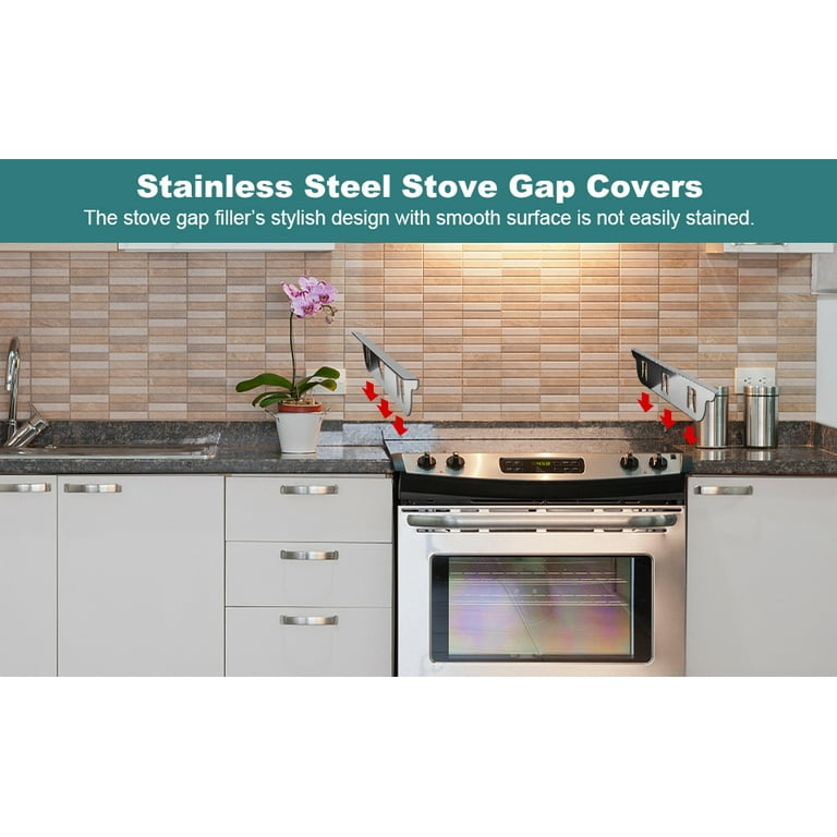 Kozyland 2 Pcs Stainless Steel Stove Gap Covers, Kitchen Heat Resistant  Stove Counter Guard Cover Eliminates Gap Between Counter & Appliances 