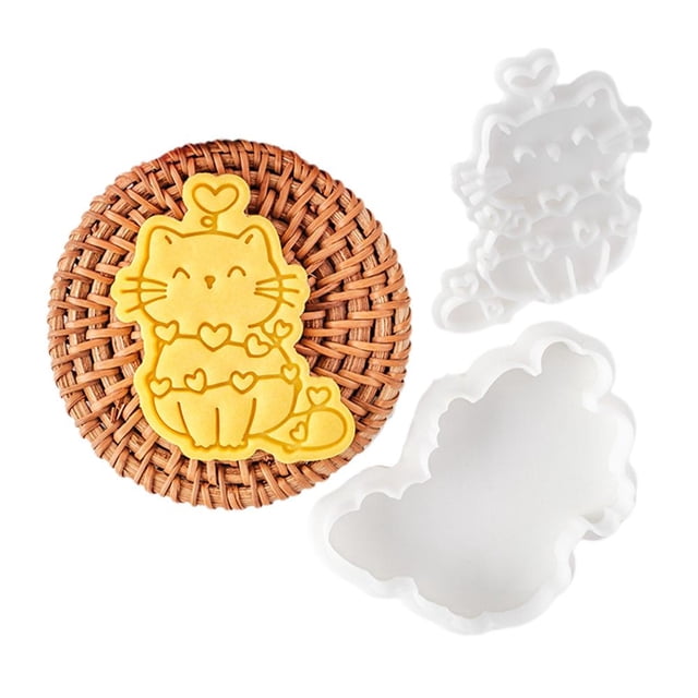 LUVCLS Juego de cortadores de galletas de gato, sellos de galletas de gato lindos en 3D, juego de cortadores de galletas de plástico PLA renovable de grado alimenticio, herramientas de cocina, molde