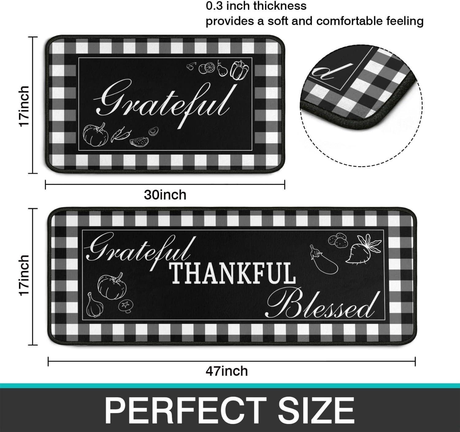 Buffalo Plaid Kitchen Rug 2 Pieces Set, Washable Non-Slip Kitchen Sink ...