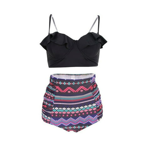 2018 Women's High Waisted Vintage Floral Swimwear Bikini Set Two Piece Push-up Padded Bra Swimsuit Bathing Suit Beachwear