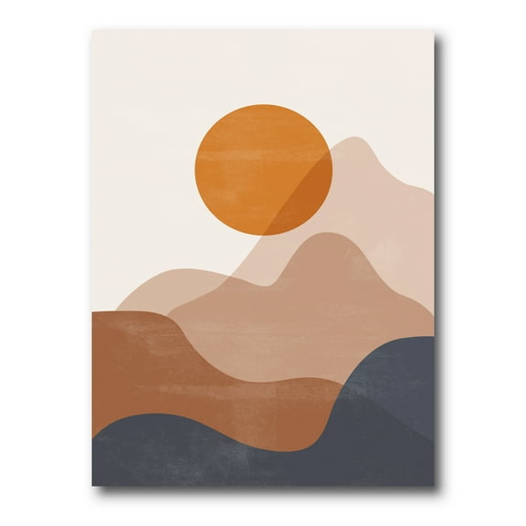 Designart ' Abstract Earth Toned Mountains With Red Moon II ' Modern Canvas Wall Art Print