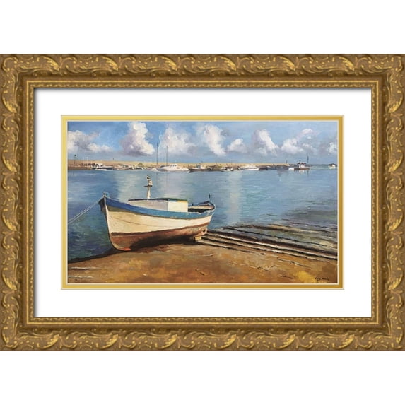 Strube, Ling 24x16 Gold Ornate Wood Framed with Double Matting Museum Art Print Titled - Boat in Sicily